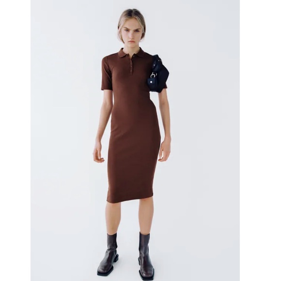 Zara Dresses & Skirts - Zara Ribbed Polo Midi Dress Burgundy Brown Size S NWT